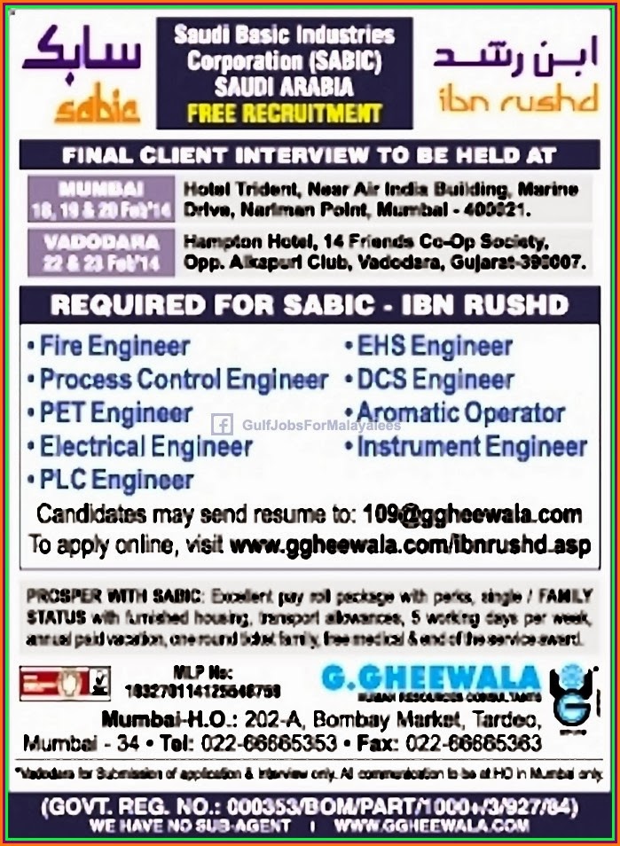 Free Recruitment for SABIC KSA