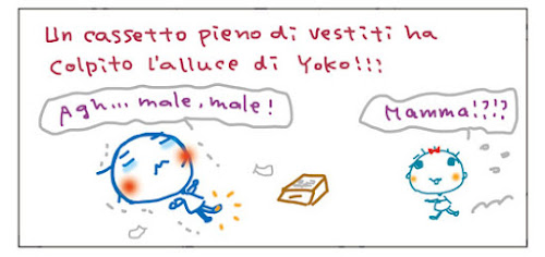 Un cassetto pieno di vestiti ha colpito l'alluce di Yoko!!! Agh... male, male! Mamma!?!?