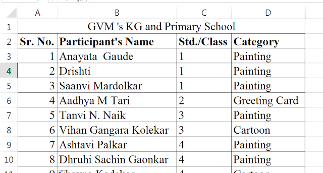 sample list in Excel file