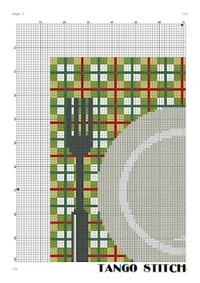 Green ornament table mat kitchen plate cross stitch pattern - Tango Stitch