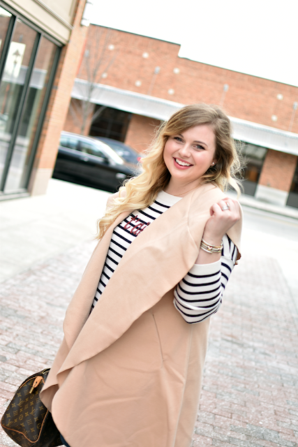 apricot sleeveless lapel vest talbots sweater blue and white stripes jcrew denim toothpick denim louis vuitton speedy 30 tory burch reva flats tiffany and co diamonds by the yard