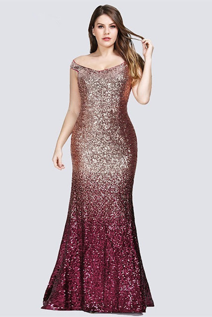 ombre seuqins plus size prom dress