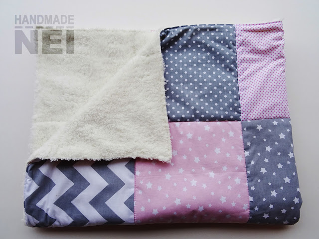 Handmade Nel: Пачуърк одеяло с полар за бебе "Сиво-розово"