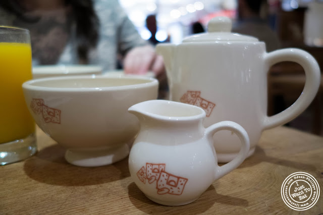 image of coffee pot and orange juice at Le Pain Quotidien in NYC, New York