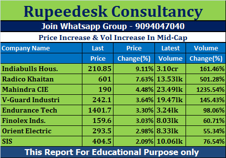 Price Increase & Vol Increase In Mid-Cap