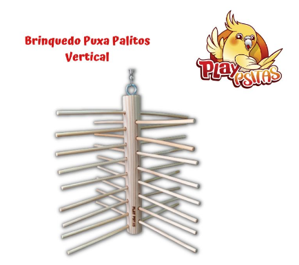 Brinquedo Puxa Palitos Vertical. Ideal para calopsitas, agapornis, aves em geral. Produto artesanal