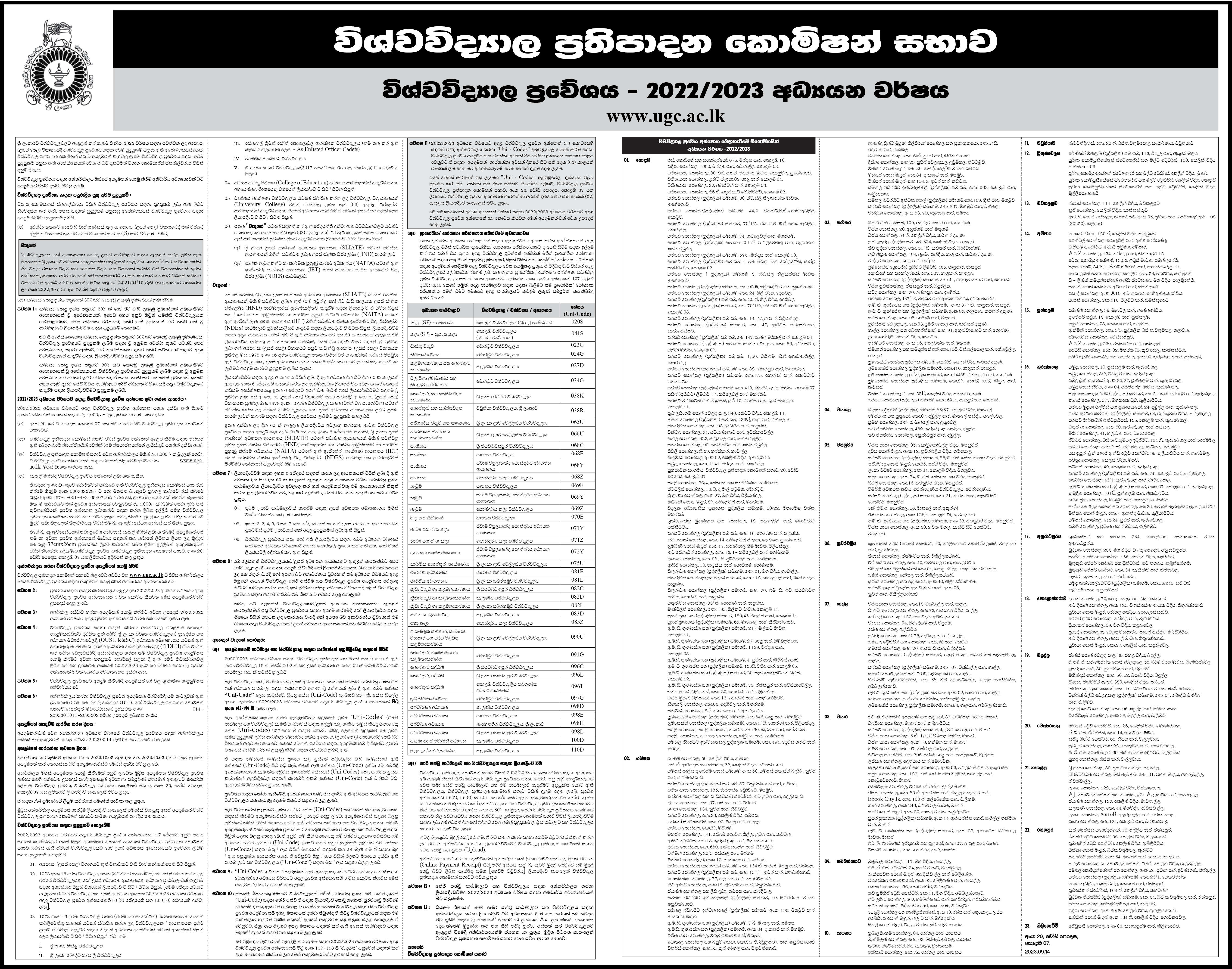 Government University Application News Paper Notice Sinhala