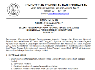 RESMI PEMBUKAAN CPNS KEMENDIKBUD SEPTEMBER 2017