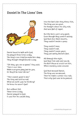 Daniel in the Lions' Den printable poem for kids