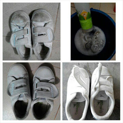 cuci kasut sekolah , tak perlu sental lebih