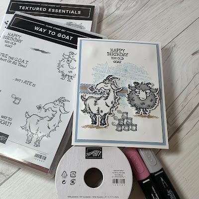 Goat card and Stampin' Up! items used to create the card