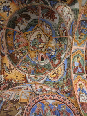 Frescos exteriores de la iglesia del Monasterio de Rila, Bulgaria