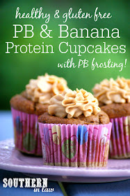Gluten Free Peanut Butter and Banana Protein Cupcake Recipe  low fat, low carb, gluten free, high protein, sugar free, clean eating friendly