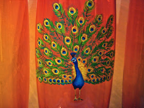 painted vase, peacock