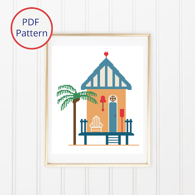 Beach Hut with Palm Tree - Cross Stitch Pattern