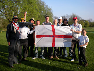 The England Players hold the England Flag Aloft