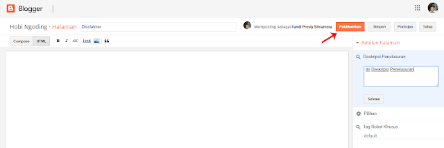 Membuat Halaman Disclaimer Blogger
