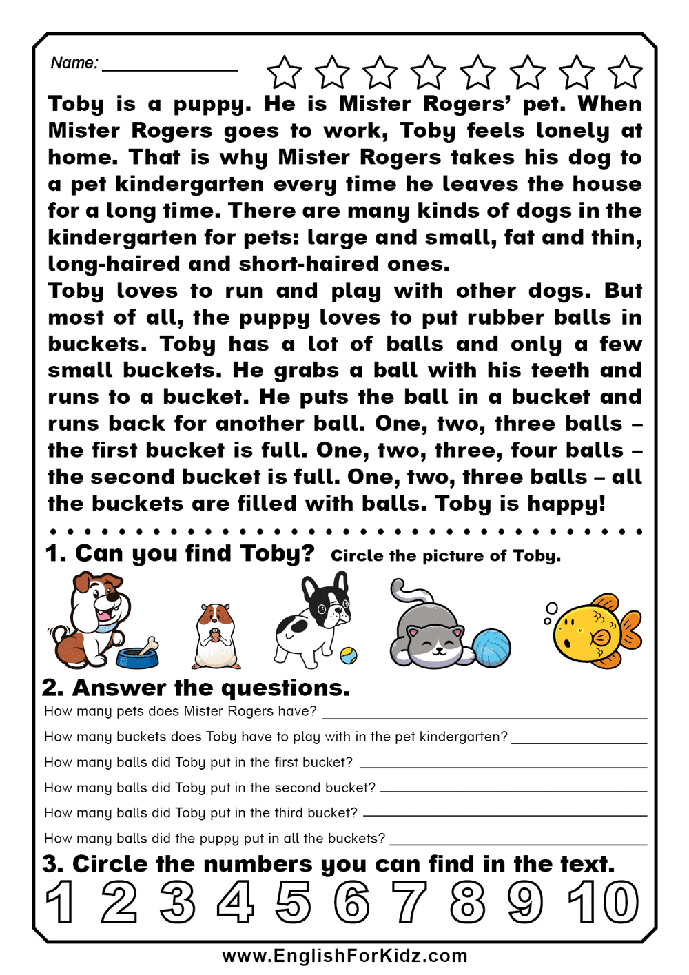 reading comprehension to learn numbers and counting