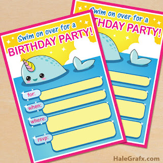 Narwhal birthday party invitations