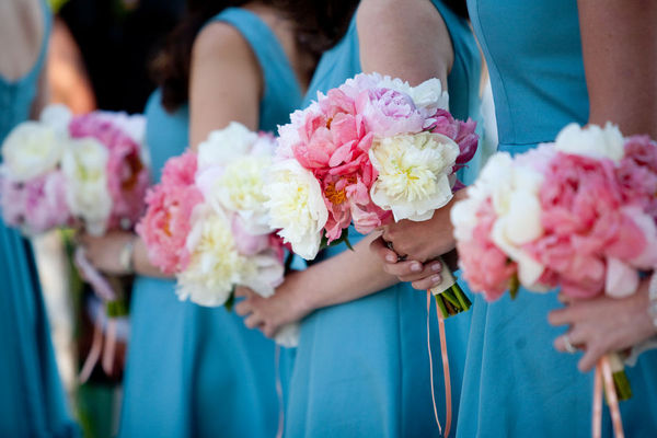 Light pink peonies in a gorgeous bridal bouquet