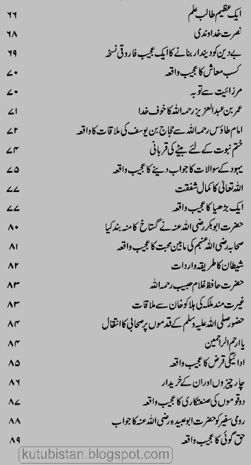 Contents of the Urdu book Yadgar Waqiat