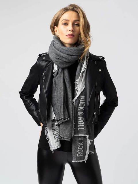 saint and Sofia black rock and roll scarf wool