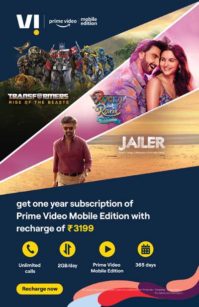 Vi offers the most affordable 365 Day Recharge Plan at Rs 3199 with one year’s subscription to Amazon Prime video mobile editionat no extra cost along with 730 GB of data