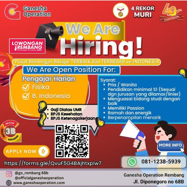 2 Lowongan Kerja Pegawai Guru PT Ganesha Operation Rembang