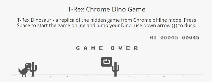 T-rex Dinosaur. Dank Browserspiele können Sie zu jeder Tageszeit spielen, wo immer Sie wollen. Alles, was Sie tun müssen, ist unsere Liste zu überprüfen!
