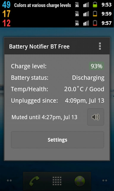 Battery Notifier BT user friendly interface with different color notifications