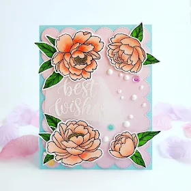 Sunny Studio Stamps: Pink Peonies Customer Card by Vicki Poulton