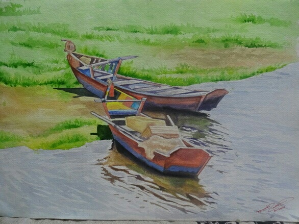 Painting: Two Boats in a River 