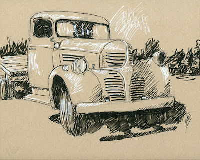 sketch pen white black truck abandoned Dodge