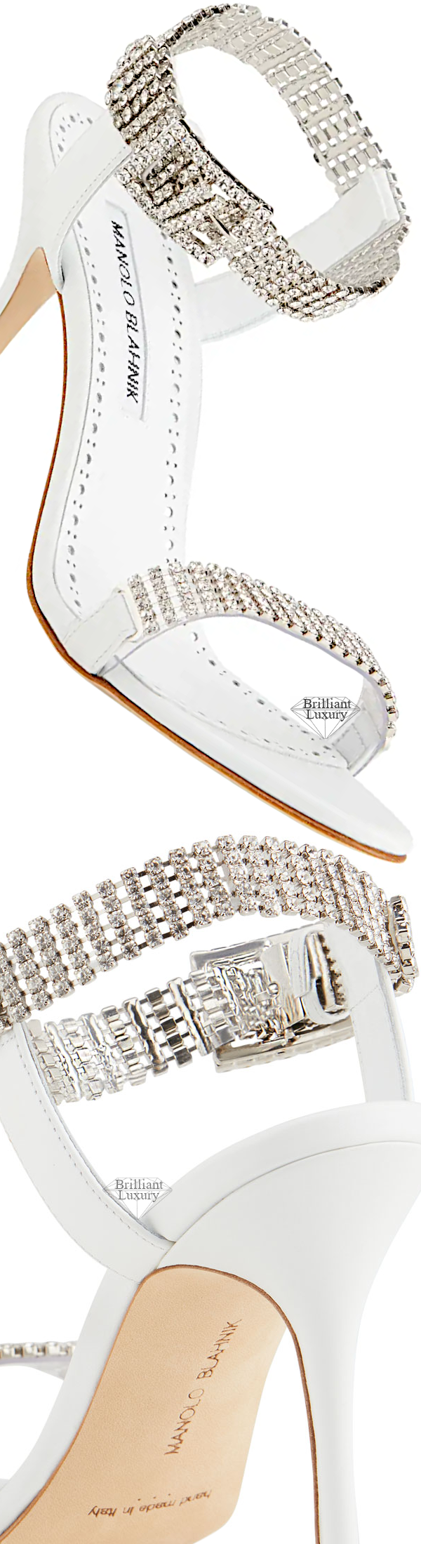 ♦Manolo Blahnik Bashifa white leather crystal sandals #manoloblahnik #shoes #brilliantluxury