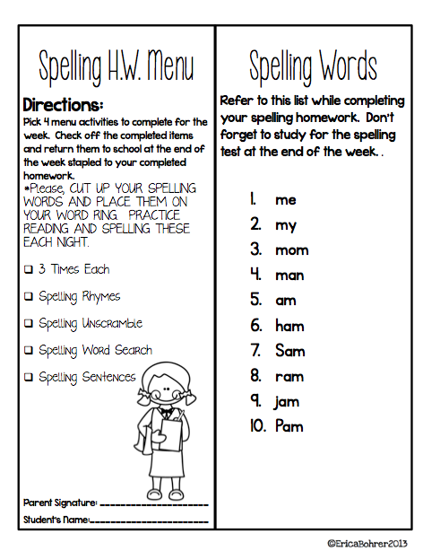 weeks spelling menu i for menu activity word page is this above cover my  sight words homework