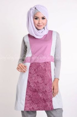 Model tunik batik kombinasi polos