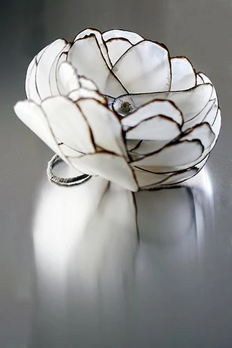 burnt paper flower ring