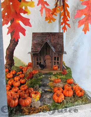 Lisa Hoel - fall lantern decor, little shack in a pumpkin patch!  #creativejuicefreshsqueezed #sizzix #mymakingstory #tim_holtz #minihouse #VillageDwellings #falldecor