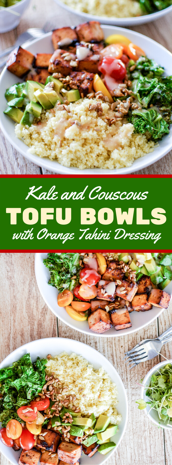 Kale and Couscous Tofu Bowls with Orange Tahini Dressing #vegetarian #weeknightdinner