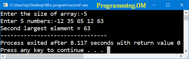 Program in C and C++ to find the second largest element in an array of n elements