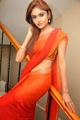 Sony Charista Glamorous in Saffron saree-thumbnail-2