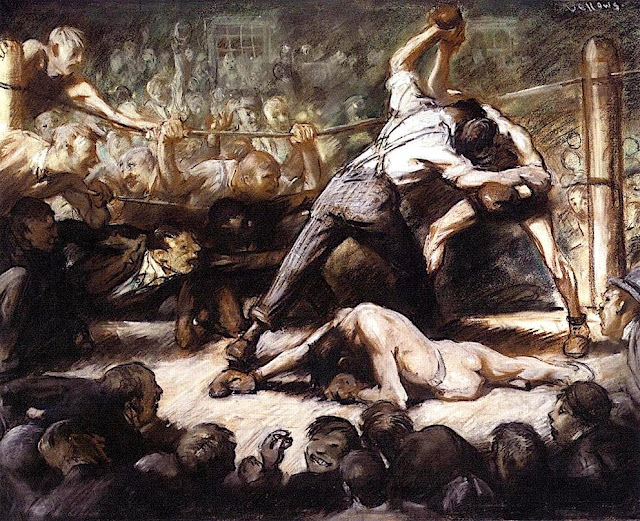 George Wesley Bellows (1882-1925) The Knockout (c. 1907) Pastel and india ink on paper, american painters,