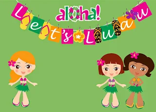 Para hacer invitaciones, tarjetas, marcos de fotos o etiquetas, para imprimir gratis para Fiesta Hawaiana de Niñas.