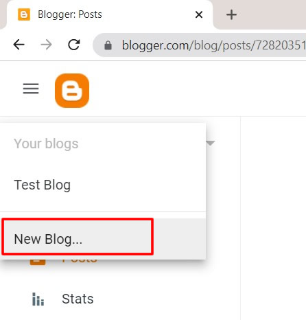 Blogger create new blog button