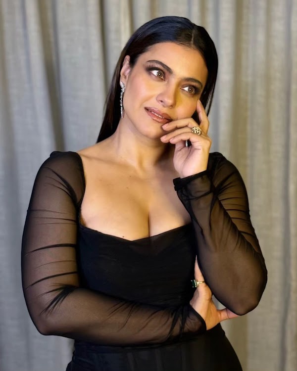 kajol cleavage black dress busty indian actress
