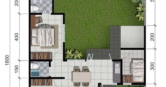 LINGKAR WARNA  Denah rumah minimalis ukuran 10x18 meter 3 