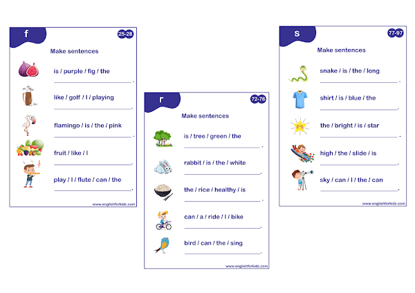 Consonant phonics worksheet - sentence building exercise