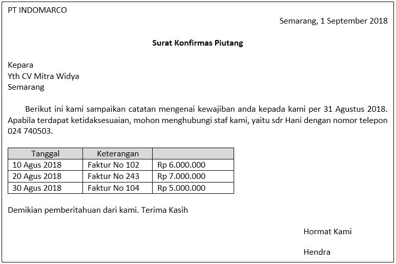 Konfirmasi Saldo Piutang Contoh Soal Surat Jenis Konfirmasi Pelaporan Muttaqin Id