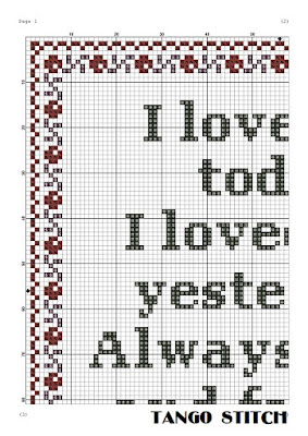 I love you Valentines romantic quote cross stitch pattern, Tango Stitch