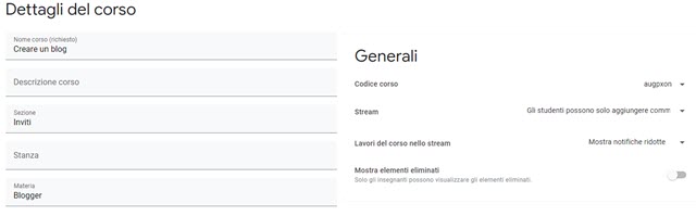 modificare le impostazioni del corso